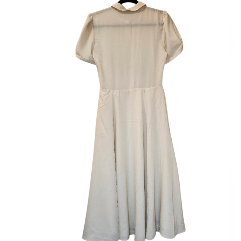 Lauren Ralp Lauren Black Label Shirtdress Elegant Winter Cream Midi Dress SZ 4 - Picture 3 of 16